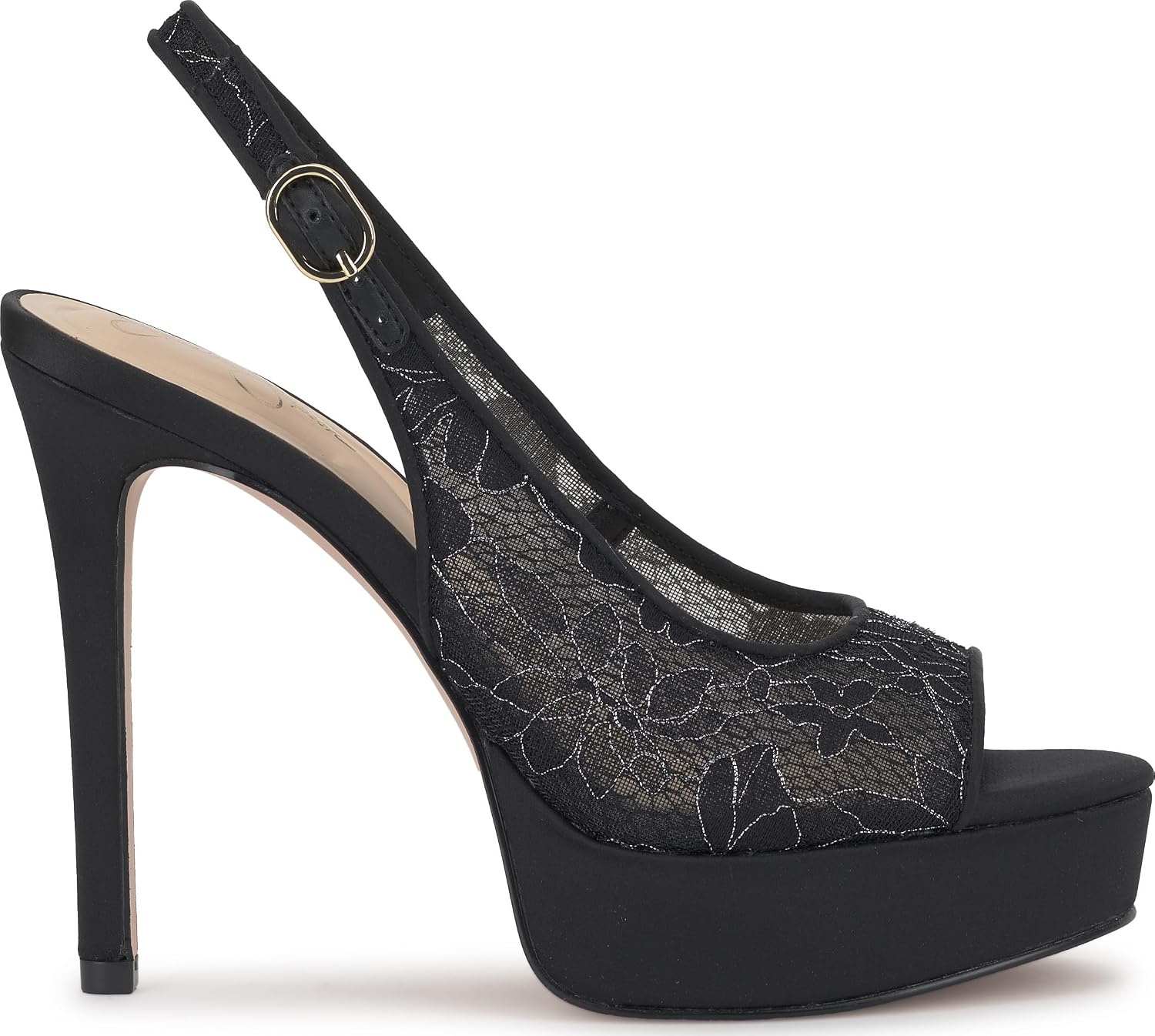 image:imageJessica Simpson Womens Sibilla Slingback Platform PumpBlackPewter Lurex Lace