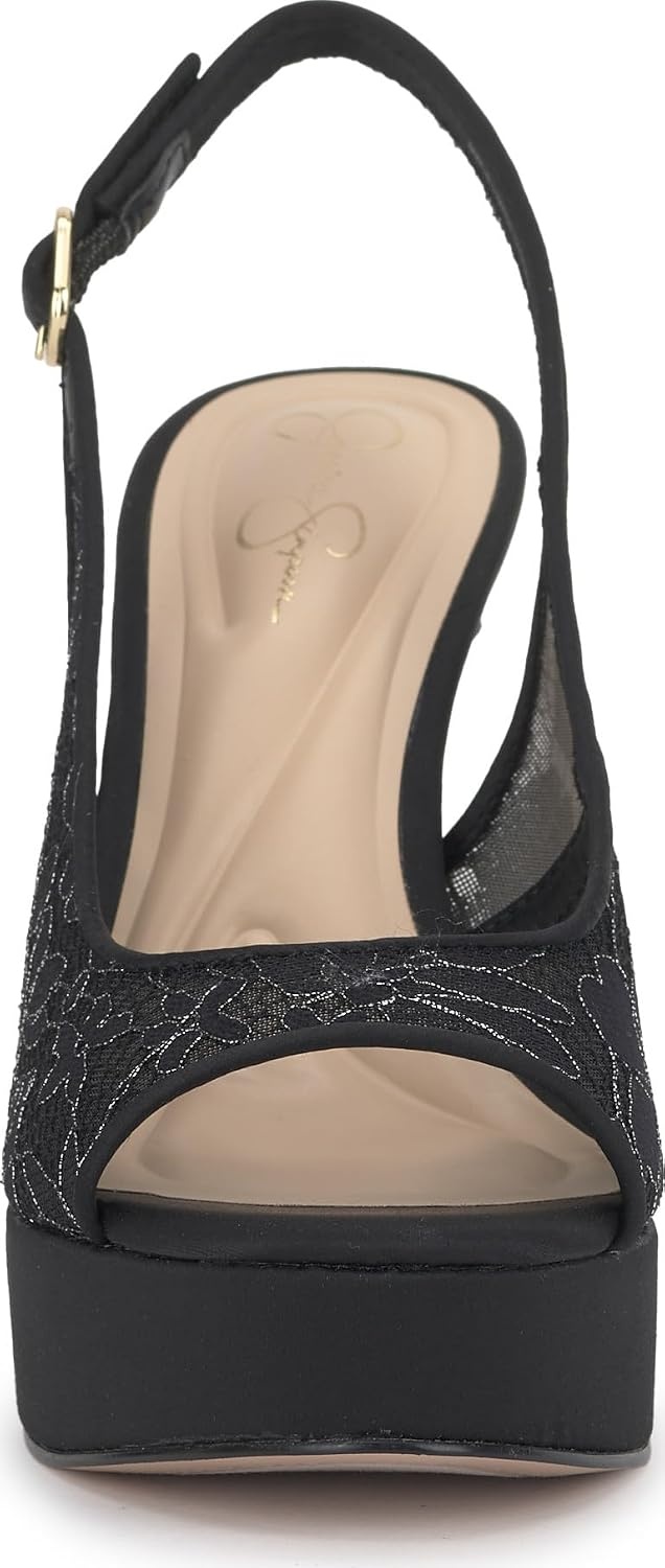 image:imageJessica Simpson Womens Sibilla Slingback Platform PumpBlackPewter Lurex Lace