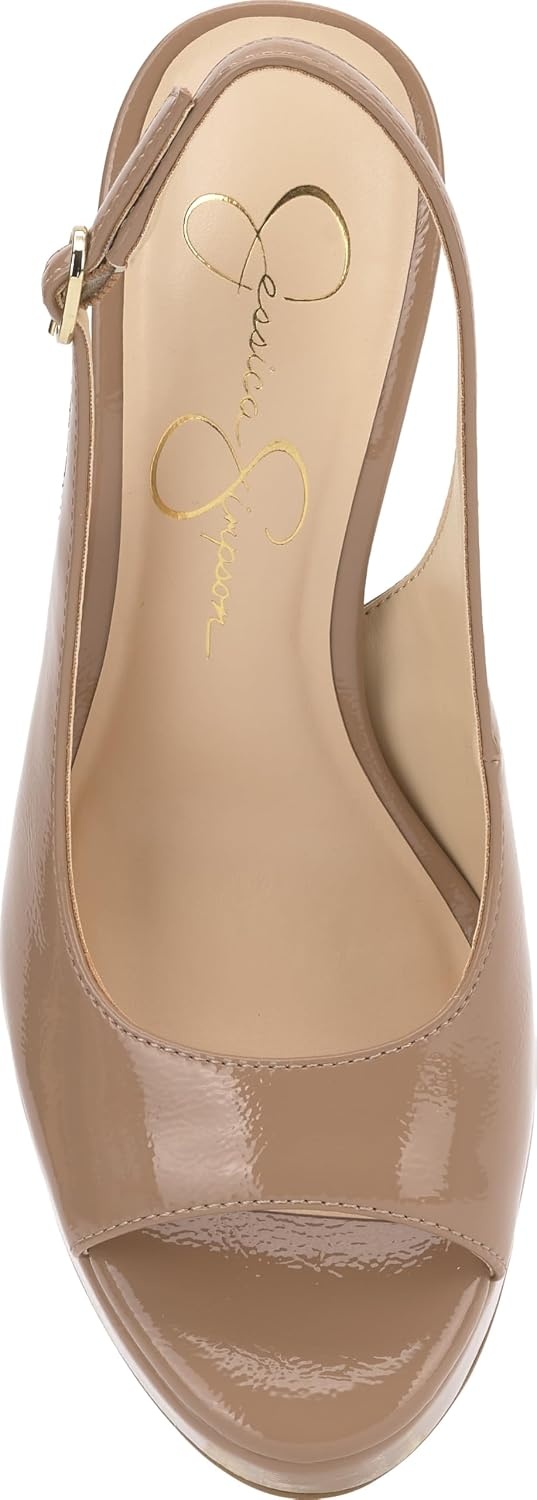 image:imageJessica Simpson Womens Sibilla Slingback Platform PumpChai Latte Crinkle Patent