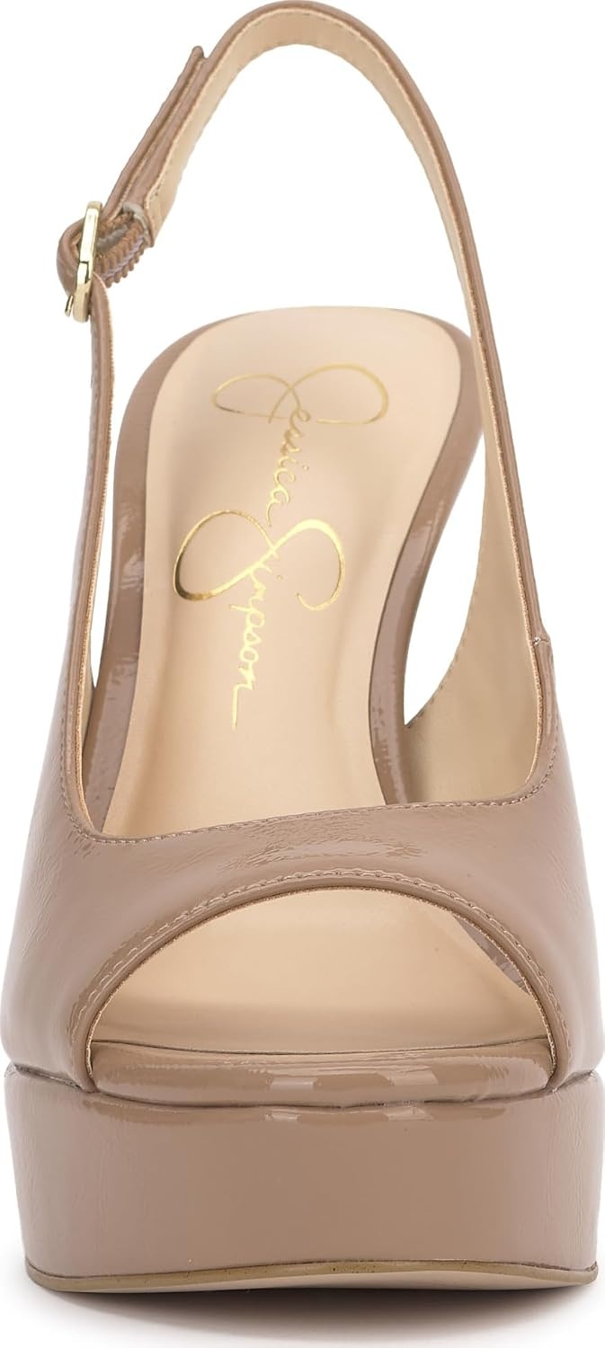 image:imageJessica Simpson Womens Sibilla Slingback Platform PumpChai Latte Crinkle Patent