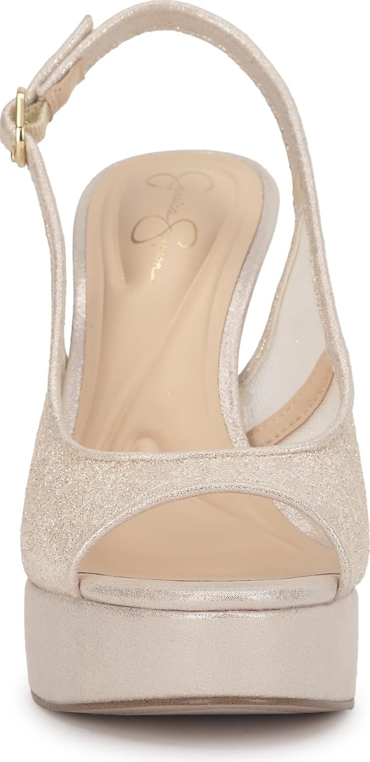 image:imageJessica Simpson Womens Sibilla Slingback Platform PumpPale Champagne Sparkle Lace