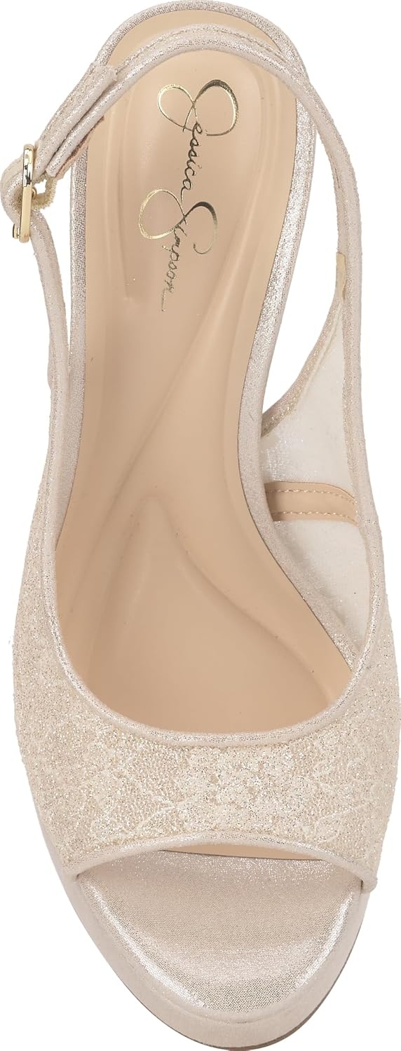 image:imageJessica Simpson Womens Sibilla Slingback Platform PumpPale Champagne Sparkle Lace