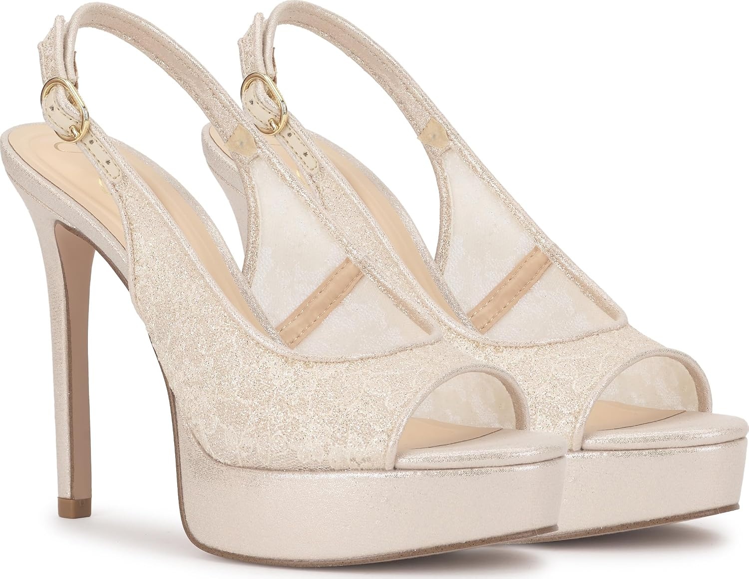 image:imageJessica Simpson Womens Sibilla Slingback Platform PumpPale Champagne Sparkle Lace