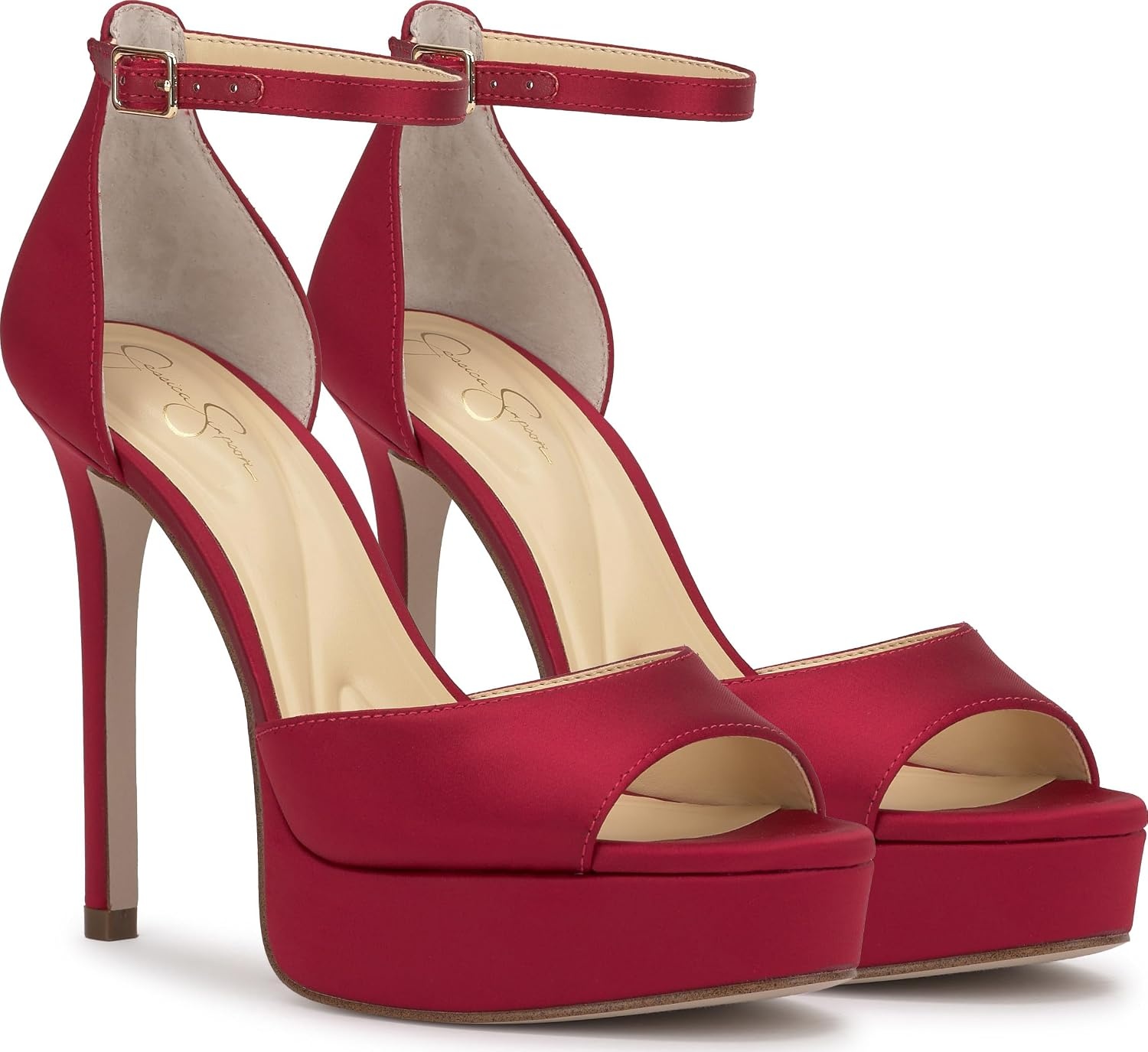 image:imageJessica Simpson Womens Sohilea Platform Peep Toe PumpChili Pepper Satin