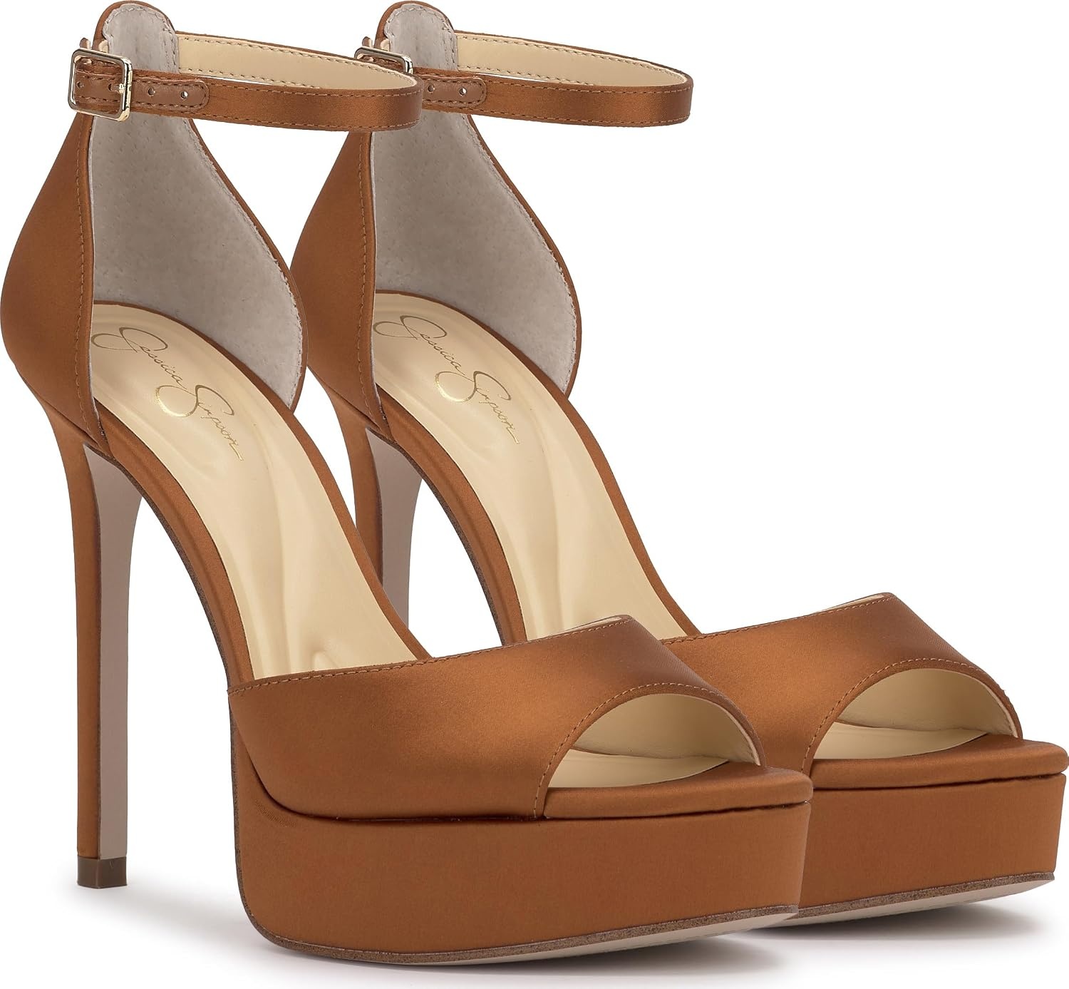 image:imageJessica Simpson Womens Sohilea Platform Peep Toe PumpGolden Copper Satin