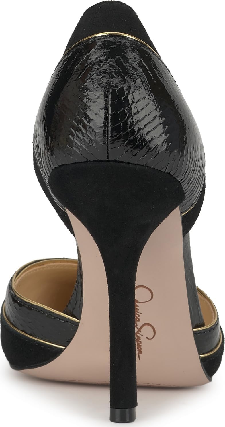 image:imageJessica Simpson Womens Vuley Pointed Toe DOrsay PumpBlackGold Suede