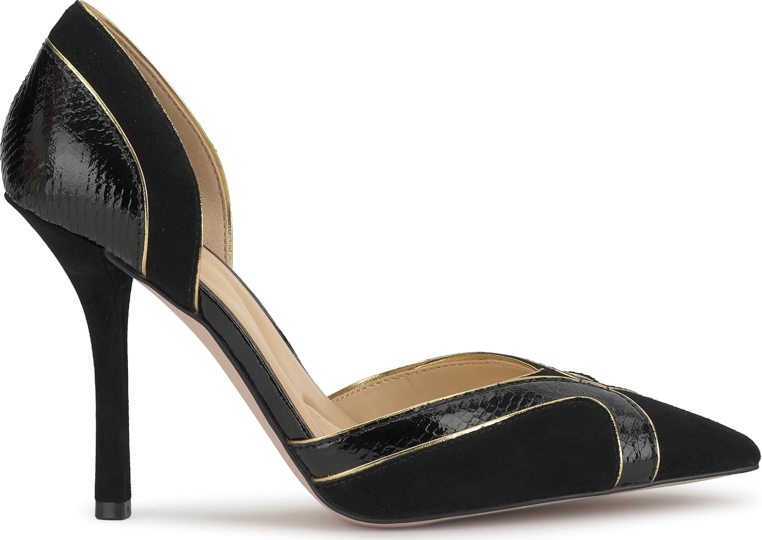 image:imageJessica Simpson Womens Vuley Pointed Toe DOrsay PumpBlackGold Suede
