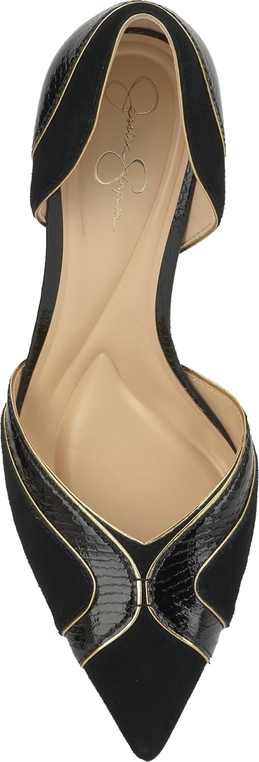 image:imageJessica Simpson Womens Vuley Pointed Toe DOrsay PumpBlackGold Suede