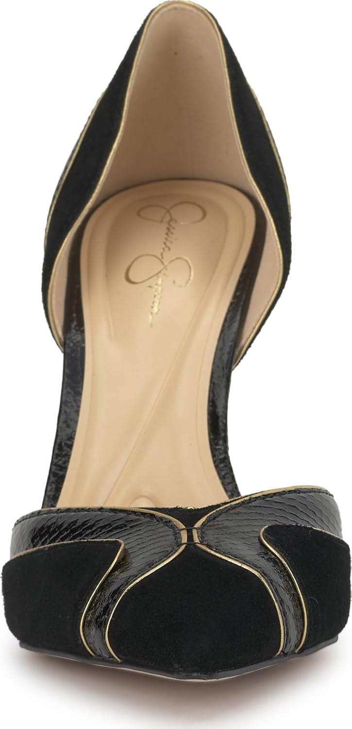 image:imageJessica Simpson Womens Vuley Pointed Toe DOrsay PumpBlackGold Suede