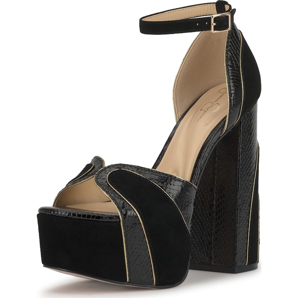 image:imageJessica Simpson Womens Avele Ankle Strap Platform SandalBlackGold Suede