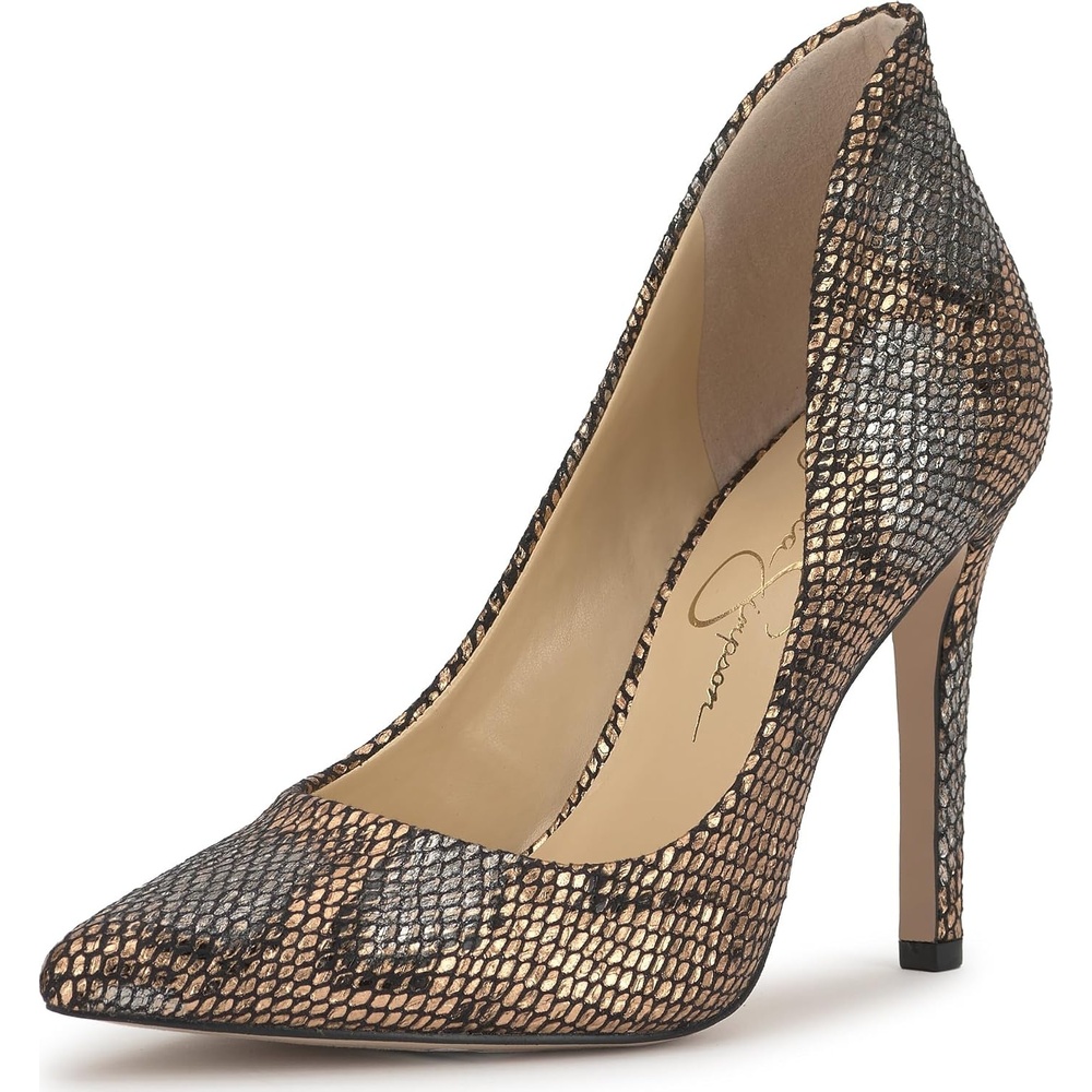 image:imageJessica Simpson Womens Cambredge Pointed Toe Pump Dress Black 75Bronze Saphira Snake Print