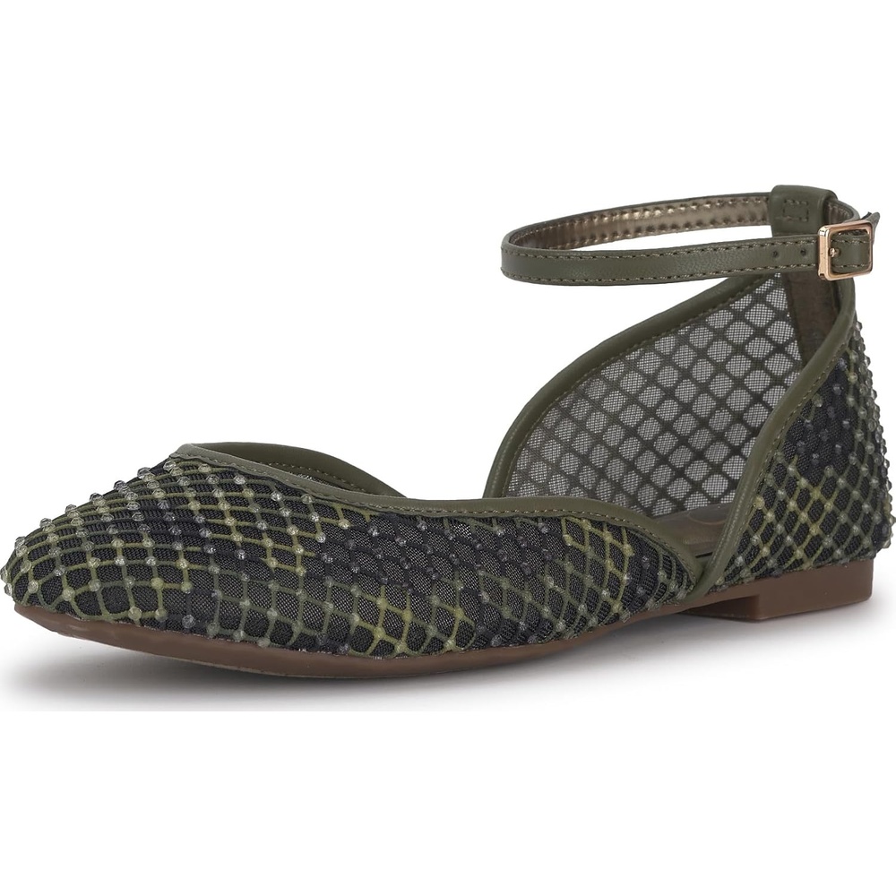 image:imageJessica Simpson Womens Laelli Embellished Ballet FlatDeep Moss Combo Camo Fishnet