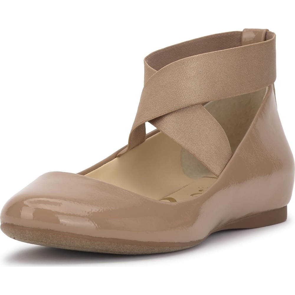 image:imageJessica Simpson Womens Mandayss Cross Strap Ballet FlatChai Latte Crinkle Patent