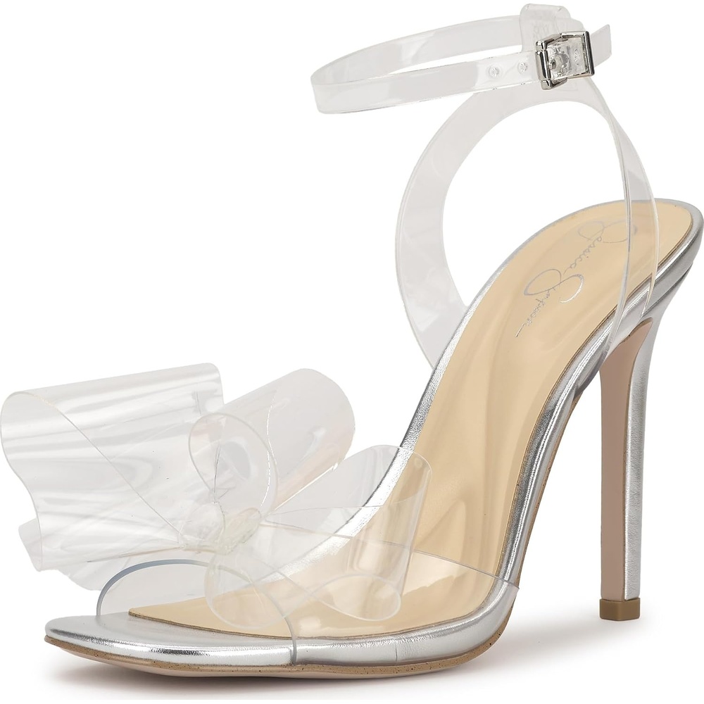 image:imageJessica Simpson Womens Olivine Bow Heeled SandalClearSilver Tpu