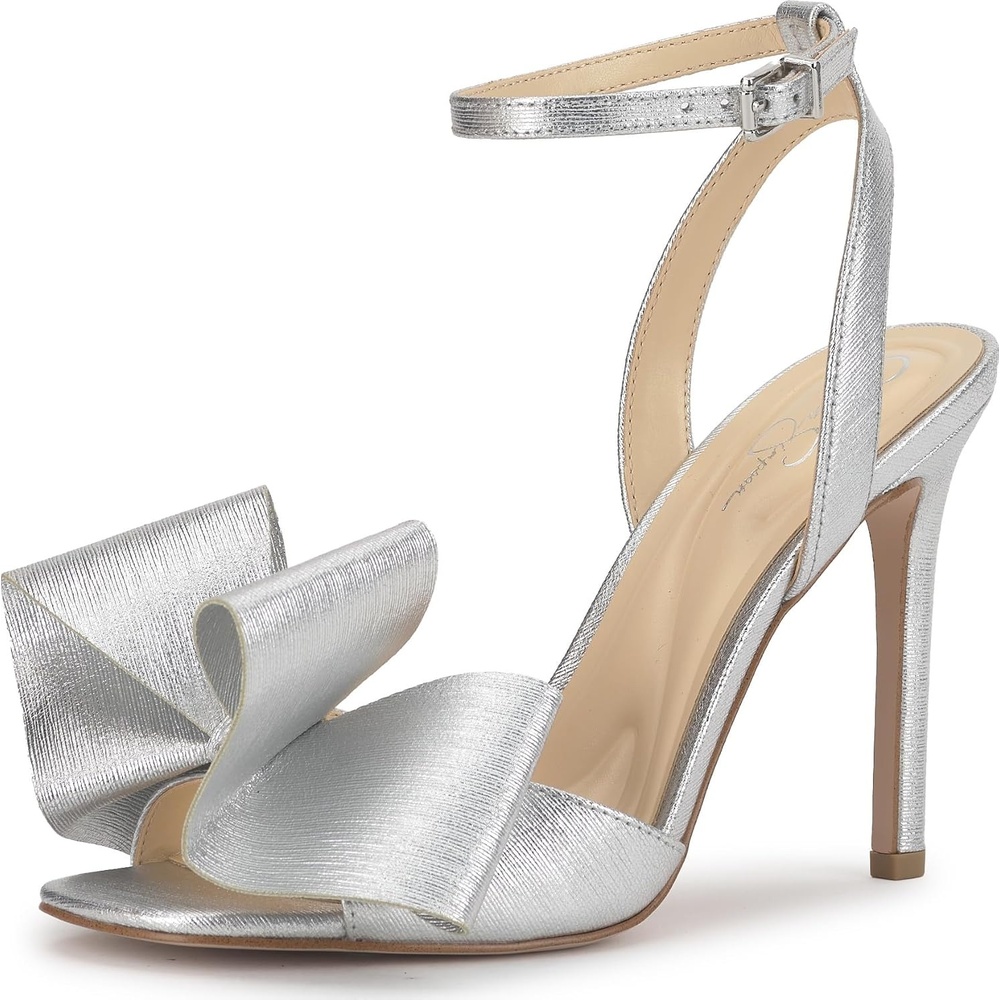 image:imageJessica Simpson Womens Olivine Bow Heeled SandalSilver Metallic