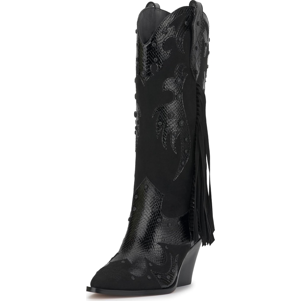 image:imageJessica Simpson Womens Piarin Western Fringe BootBlack Supreme Microsuede