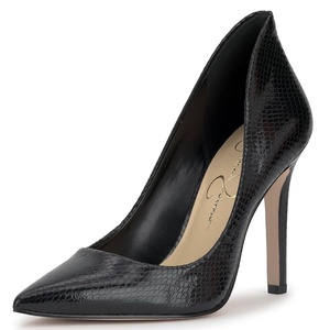 Jessica Simpson Women’s Cambredge Pointed Toe Pump Dress, Black, 7.5(Black/Metallic Snake)