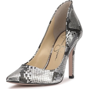 Jessica Simpson Women’s Cambredge Pointed Toe Pump Dress, Black, 7.5(Chrome Metallic Snake)