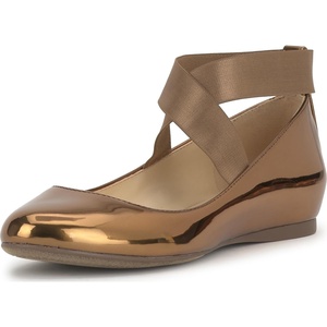 Jessica Simpson Women’s Mandayss Cross Strap Ballet Flat(Bronze Mirror Metallic)