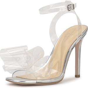 Jessica Simpson Women’s Olivine Bow Heeled Sandal(Clear/Silver Tpu)