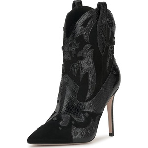 Jessica Simpson Women’s Palieve Pointed Toe Western Bootie(Black Suede)