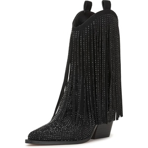 Jessica Simpson Women’s Paredisa Embellished Fringe Western Bootie(Black)
