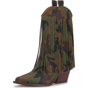 Jessica Simpson Women’s Paredisa Embellished Fringe Western Bootie(Forest Camo Satin)