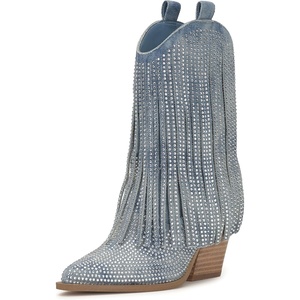 Jessica Simpson Women’s Paredisa Embellished Fringe Western Bootie(Rugged Blue)