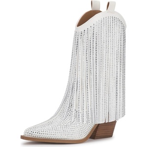 Jessica Simpson Women’s Paredisa Embellished Fringe Western Bootie(White)