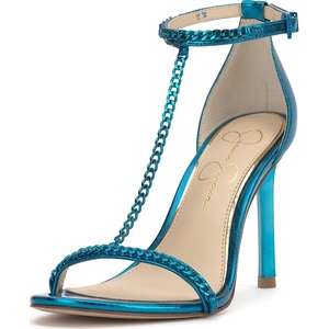 Jessica Simpson Women’s Qiven T-Strap High Heel Sandal with Chain Detail(Amalfi Blue)