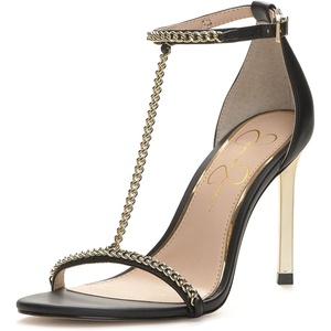 Jessica Simpson Women’s Qiven T-Strap High Heel Sandal with Chain Detail(Black)
