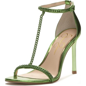 Jessica Simpson Women’s Qiven T-Strap High Heel Sandal with Chain Detail(Green)