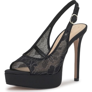 Jessica Simpson Women’s Sibilla Slingback Platform Pump(Black/Pewter Lurex Lace)